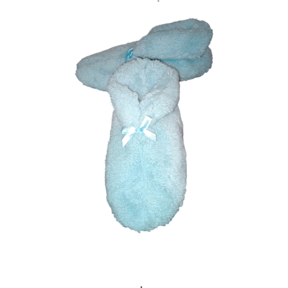 Blue Plush Slipper Booties Cozy Fleece Bow House Shoes